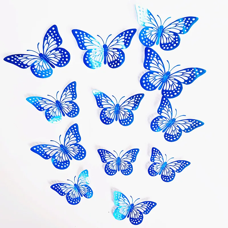 12PCS New 3D Hollow Golden Silver Butterfly Wall Stickers Art Home Decorations Wall Decals for Party Wedding Display Shop