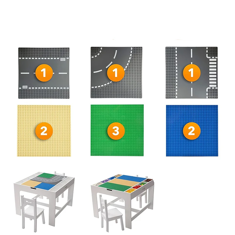 Kids 2 in 1 Play Table and 2 Chair Set with Storage Compatible with Lego and Duplo Bricks Activity Table Play Set Furniture