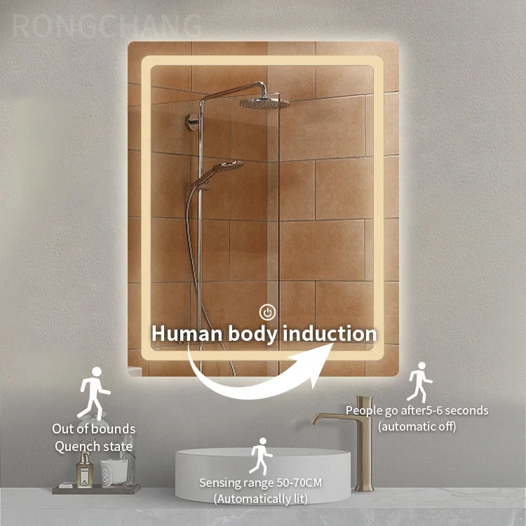 Hotel Design ip44 Waterproof Multifunctional Led Light Smart Bathroom Led Lighted Vanity Mirror Anti Fog LED Bathroom Mirror
