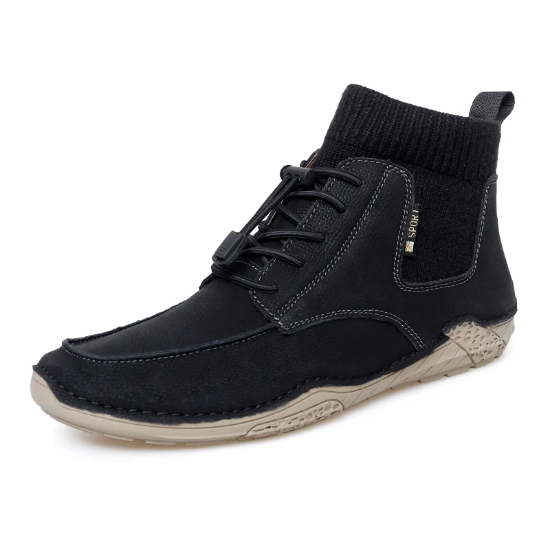 Factory Supply In Ready Stock Hand Made Leather Upper Middle Top Men Leather Casual Walking Shoes