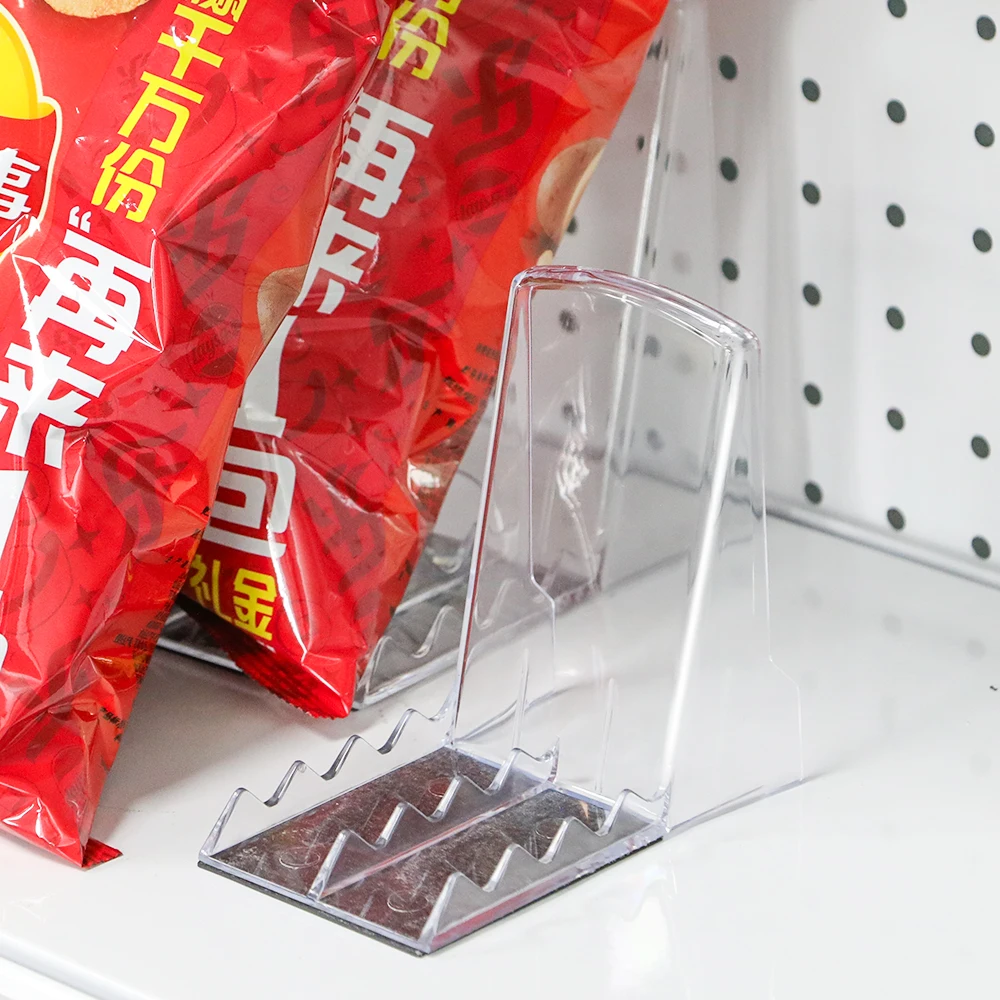 Supermarket Clear Snacks Display Holder Magnetic Shelf Divider Convenience Store Warehousing Pharmacy Support Efficiency