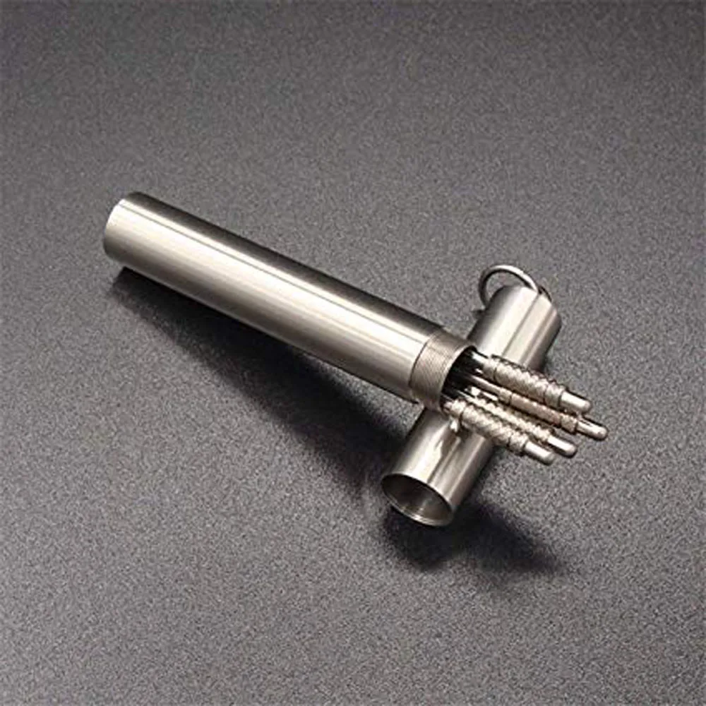 Toothpick Holder Keychain - Waterproof Stainless Steel Toothpick Box Container & 2 Titanium Toothpick Ultralight Travel Kits