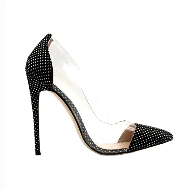 Туфли-лодочки на высоких шпильках с острым носком в горошек, модная прозрачная обувь на заказ