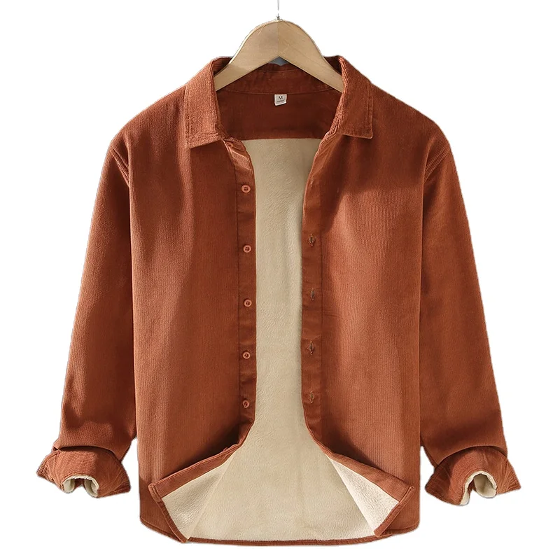 Long Sleeve Solid Corduroy Mens Shirt Fashion Casual custom men clothing Shirt