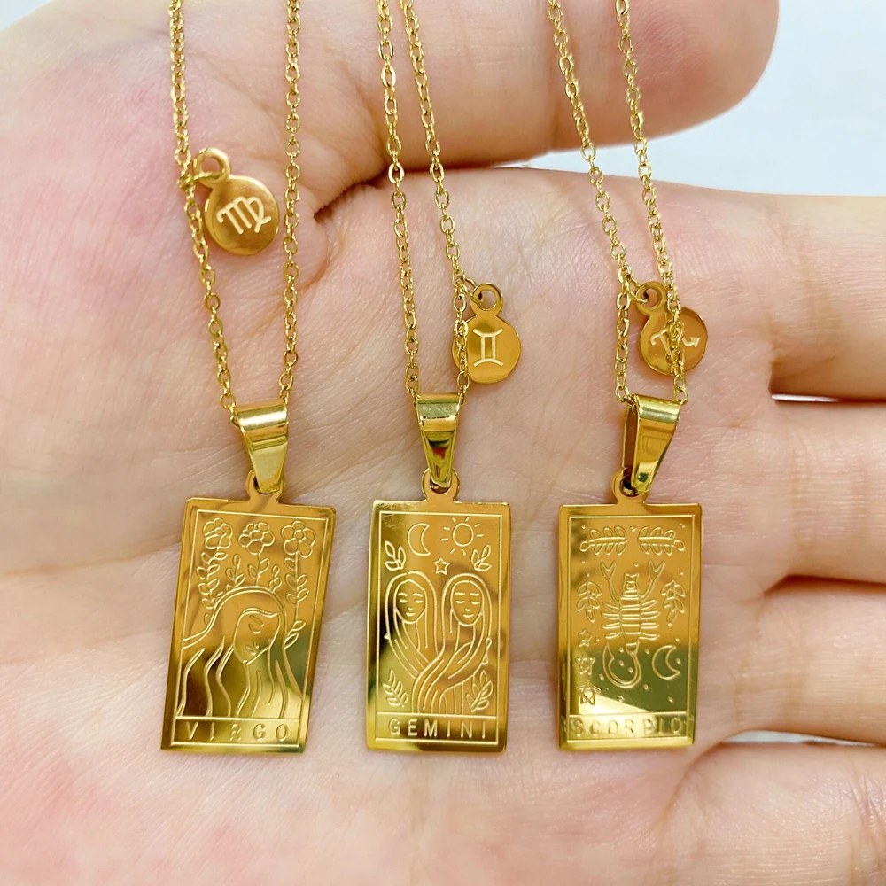 Stainless Steel 18K Gold Plated Horoscope Zodiac Star Sign Pendant Necklace