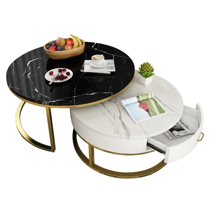 Modern salon furniture simple style black glass marble tea center coffee table