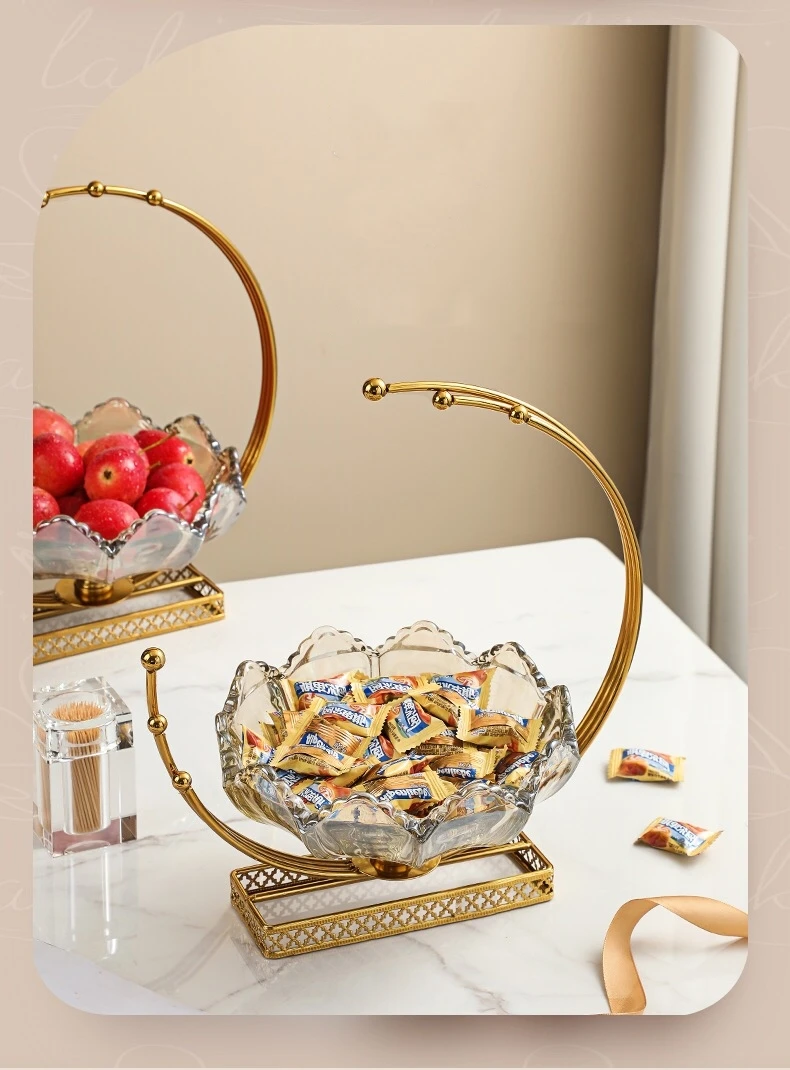 Golden Plated Decorative Table Display Moon Serving Tray Gold Glass and Metal Cake Desert Bowl Stand Fruit Plate