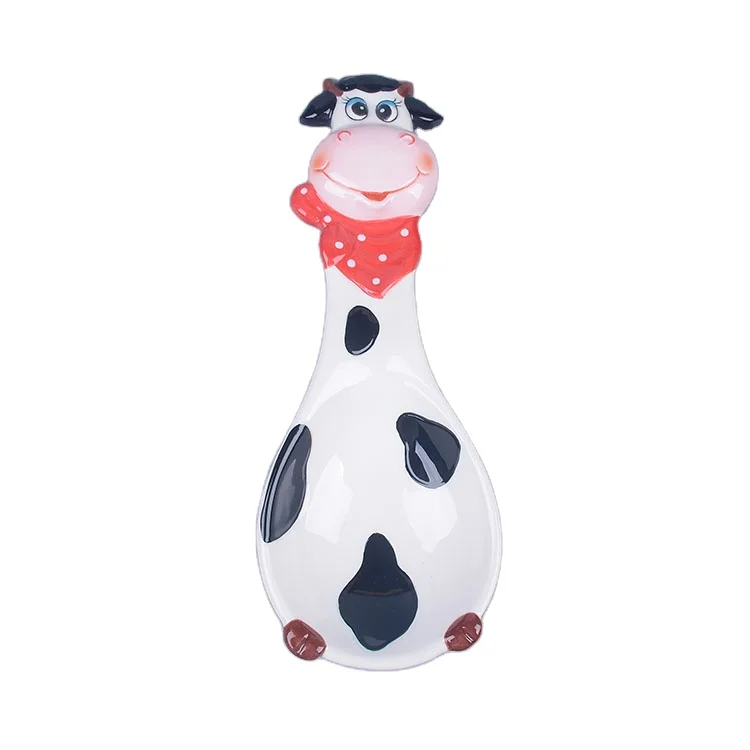 hand painted cow shape kitchen ceramic custom soup spoon rest holder