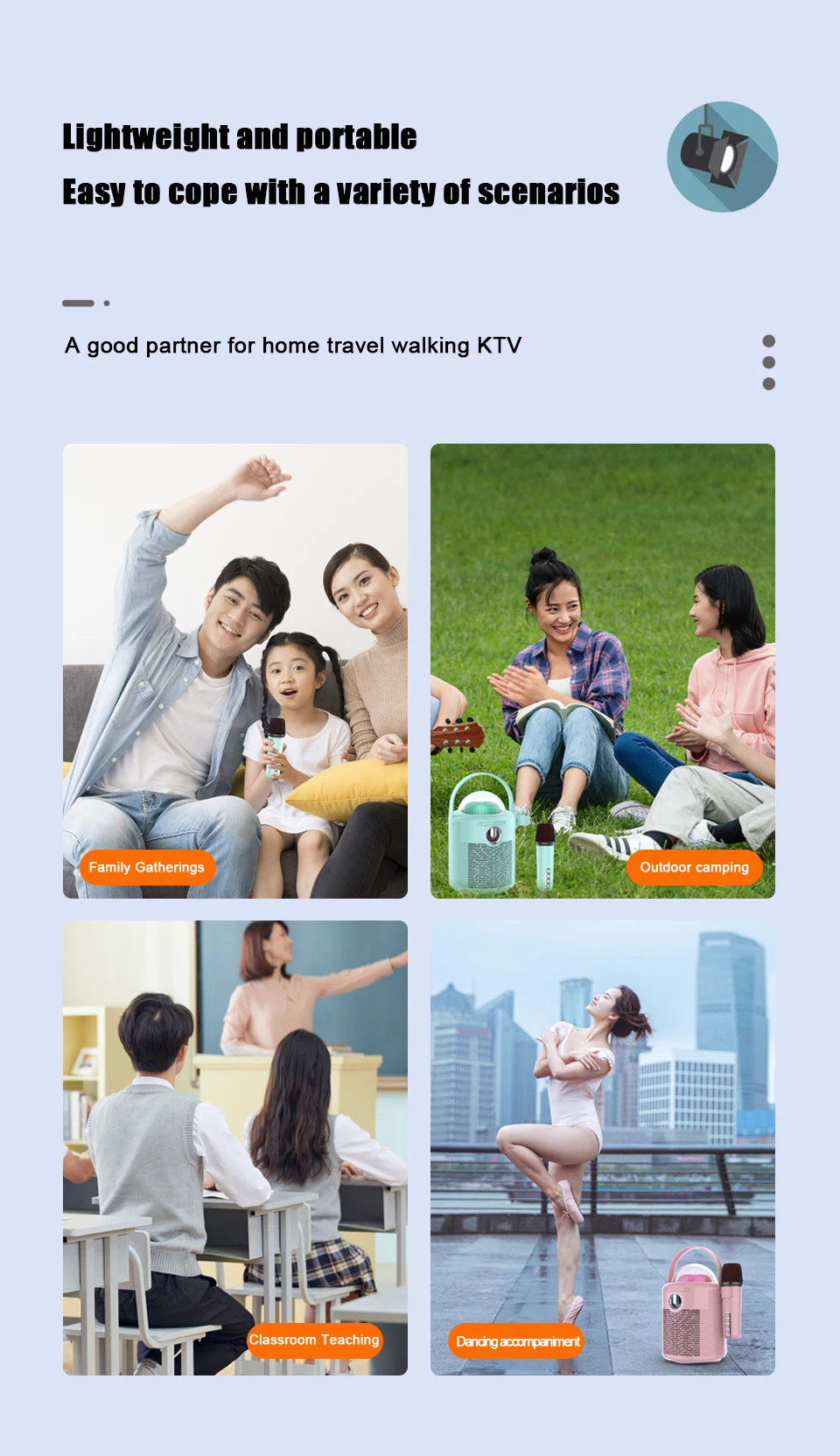 Portable Blue tooth Speaker with Microphone Karaoke Colorful LED Flash Light Children Outdoor Mini Size