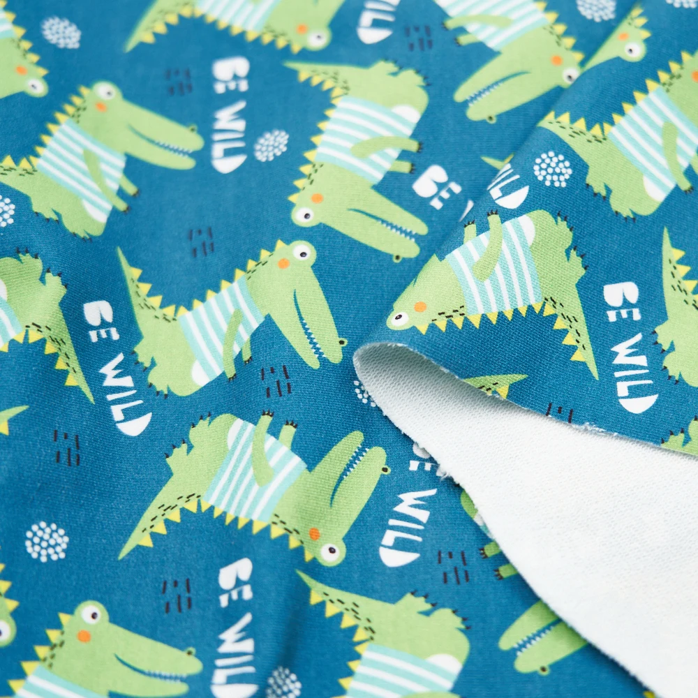 High quality cotton lycra crocodile cartoon designs printed fabric wholesale