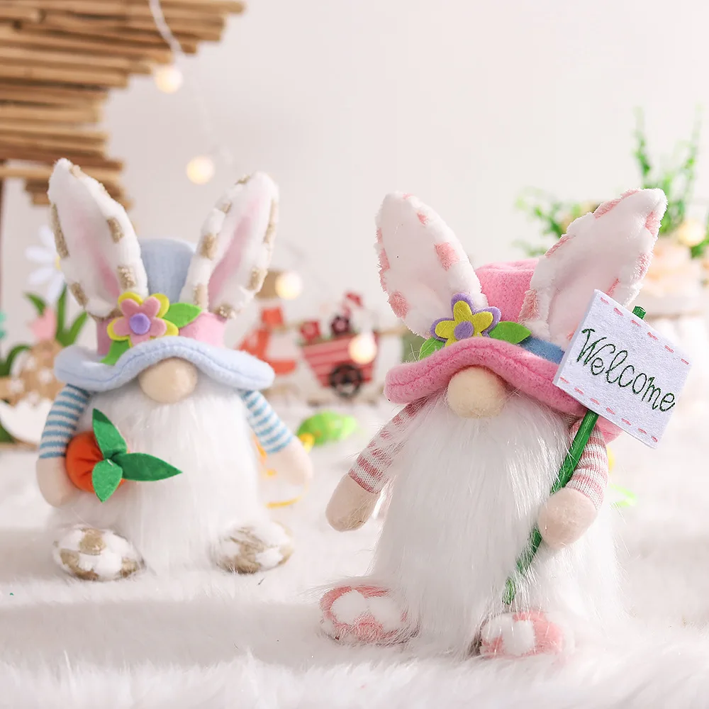 new arrival easter bunny long ears gnome plush toy for decoration