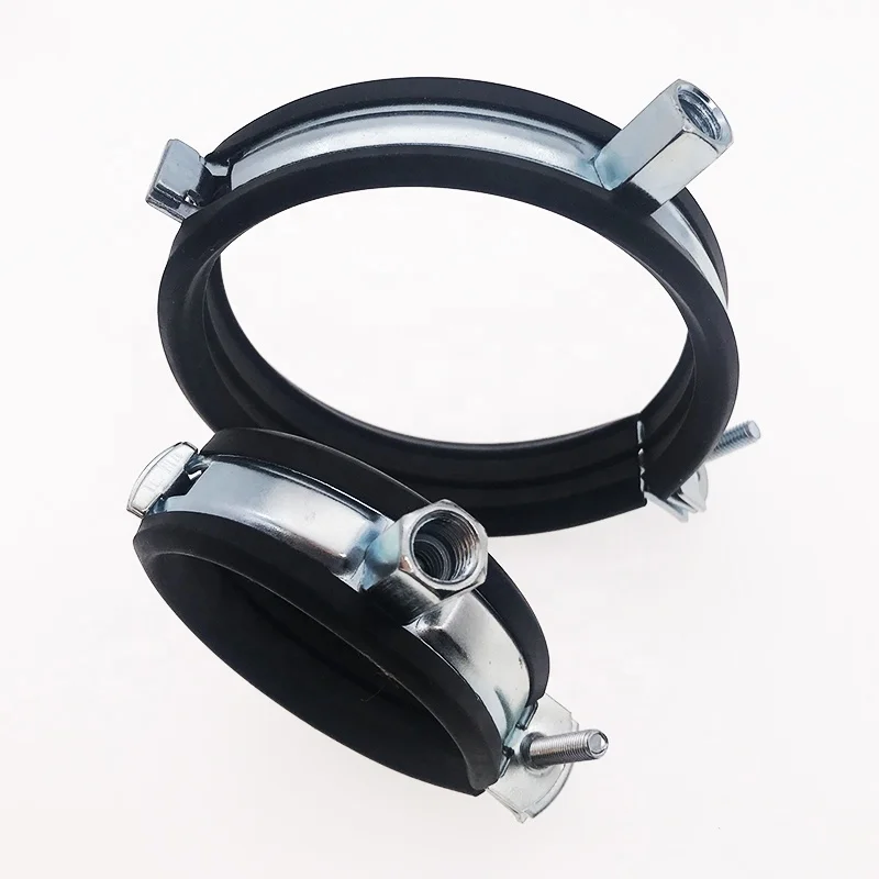 2024 popular of M8+M10 single pipe hanger  with rubber double heavy duty Pipe Clamps of Welding type with one side screw