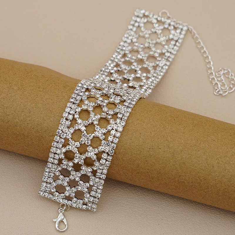 Hoyon  3cm  Diamond minimalist rhinestone crystal bracelet Wedding Bridal Crystal Bracelet Wholesale