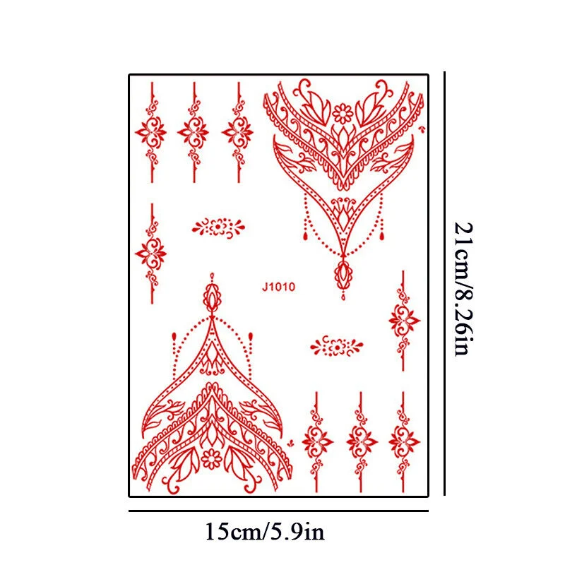 Rose Henna Flower Design Petal Leaf Sketch Words Fake Tattoo Sticker for Cool Women Lady Girls tattoo stickers waterproof