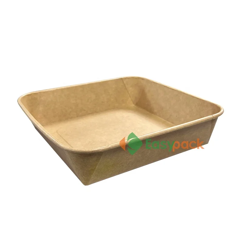 46oz Eco Friendly Disposable Square Kraft Paper Salad Bowl Take Away Food Container