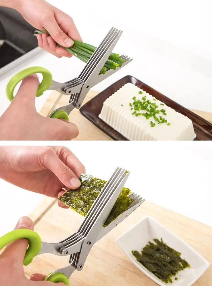 Многофункциональные ножницы для домашней кухни из нержавеющей стали с 5 лезвиями, набор ножниц для стриппера, кисть, ножницы для овощей и трав