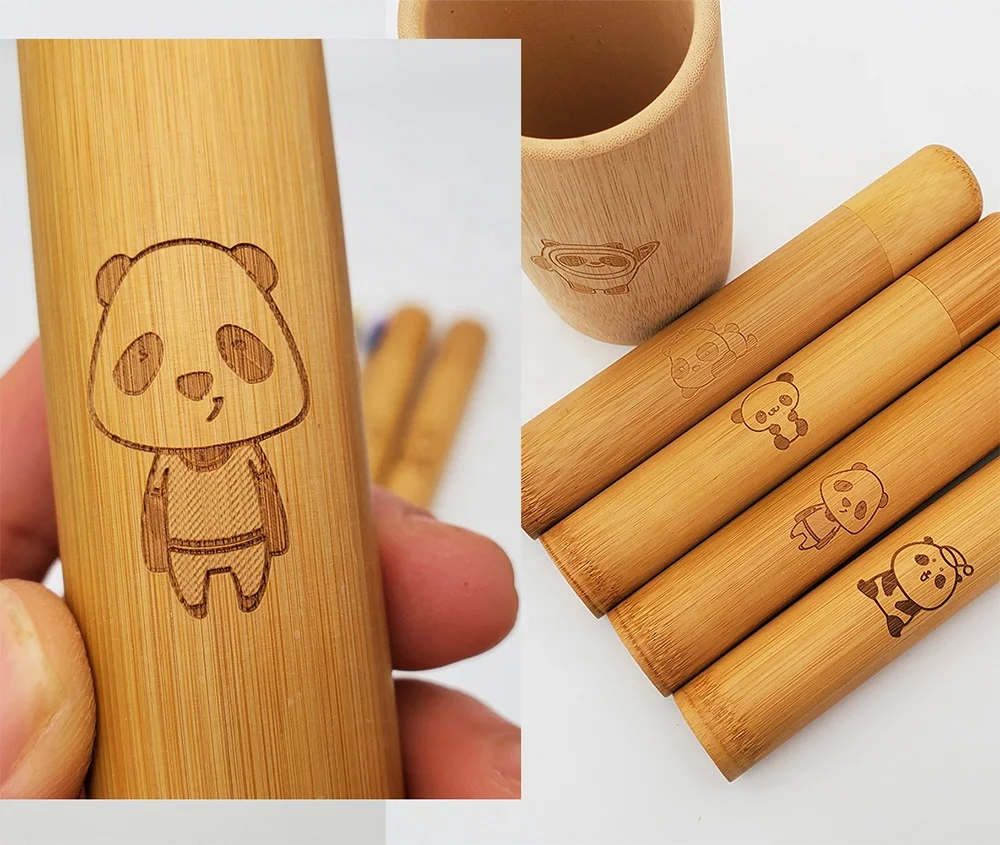 Custom Logo Laser engraving or pad printing on bamboo toothbrush or bamboo tube case