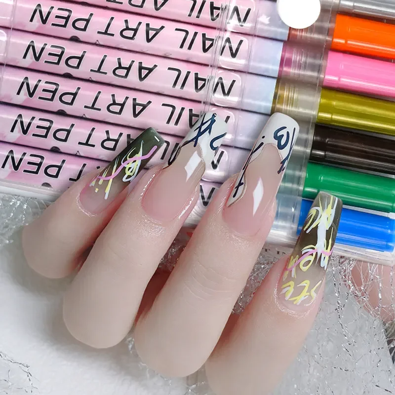 Somagi 12Colors Nail Graffiti Pen Waterproof Drawing Painting Liner Brush DIY Pattern Nail Art Graffiti Pen Acrylic Paint Marker
