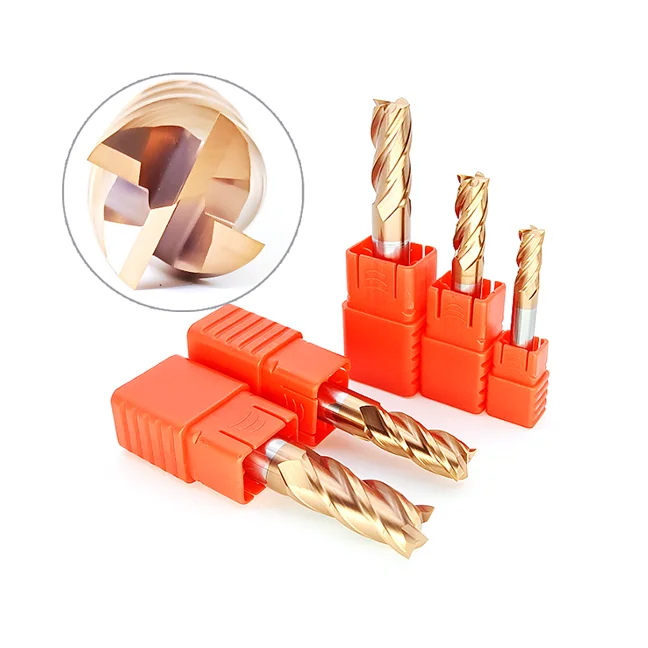 Diameter 8mm Cemented Tungsten Carbide Indexable Cutters Flatten 4 Flute Hrc45/Hrc55/Hrc65 Square Solid End Mill