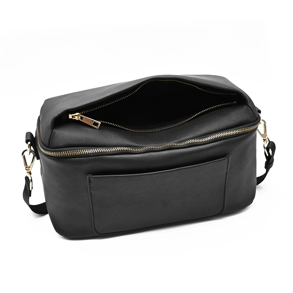 Professional custom make black vegan leather crossbody shoulder camera bag for Photography