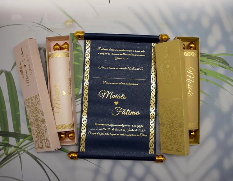 African Customized Ivory Scroll Wedding Invitations with Box