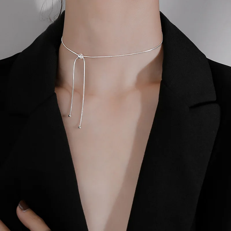2023 New Fashionable Snake Chain Necklace Pull Necklace Women Simple Silver Necklace