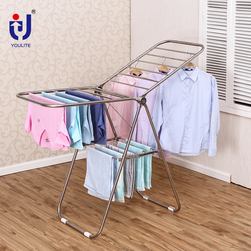 2023 best sale stainless collapsible hanging clothes with 2 tiers floor standing multifunctional airer