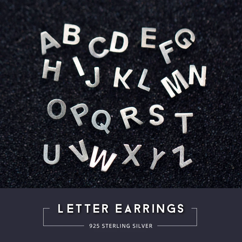 925 Sterling Silver Trendy Exquisite 26 English Letters Small Stud Earrings For Women Fine Jewelry Accessories
