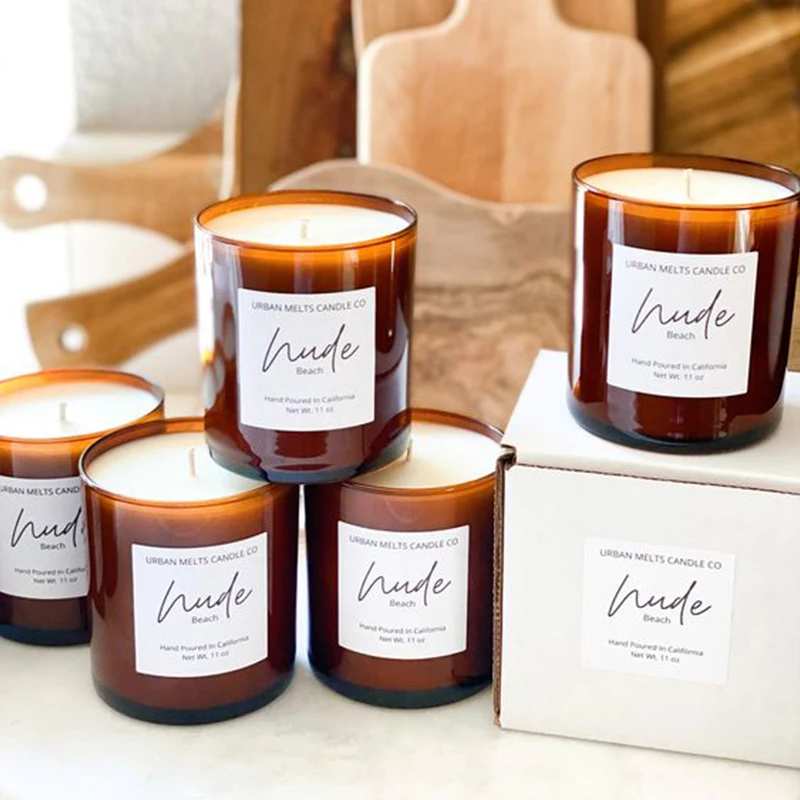 Aikun Customizable Logo Amber Glass Jar Heavy Aromatic Candle Natural Essential Oil Fragrance Candle