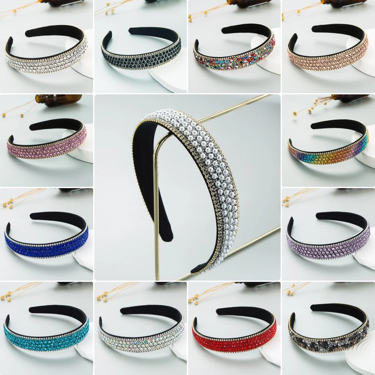 Women Fashion Full Colorful Diamond Hairband Hair Hoop Baroque 25mm Wide Bling Rhinestone Hairband Girls Headbands