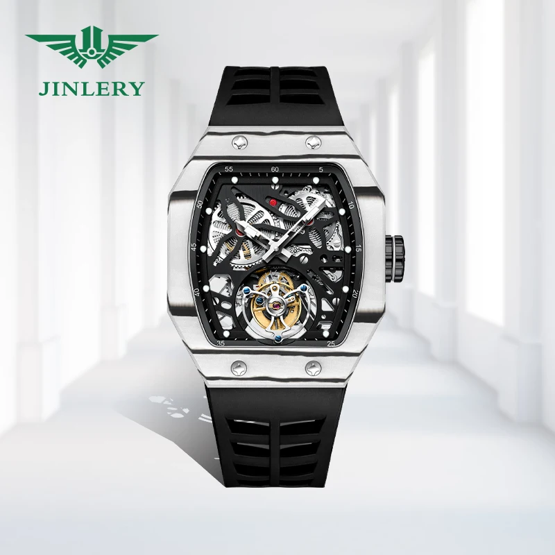 JINLERY Richard Tourbillon Carbon Fiber Cover Edition Luminous Hand Fluorescent design Mechanical Richard Tourbillon Watch
