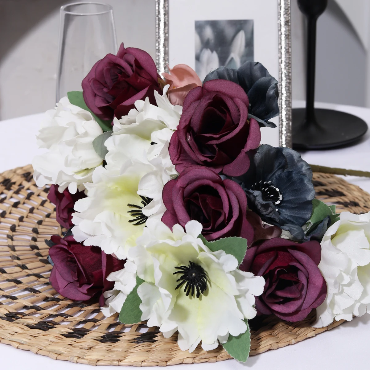 LY-71519 Living Room Green Plants Artificial Peony Rose Bouquet Wedding Decoration Home Decor