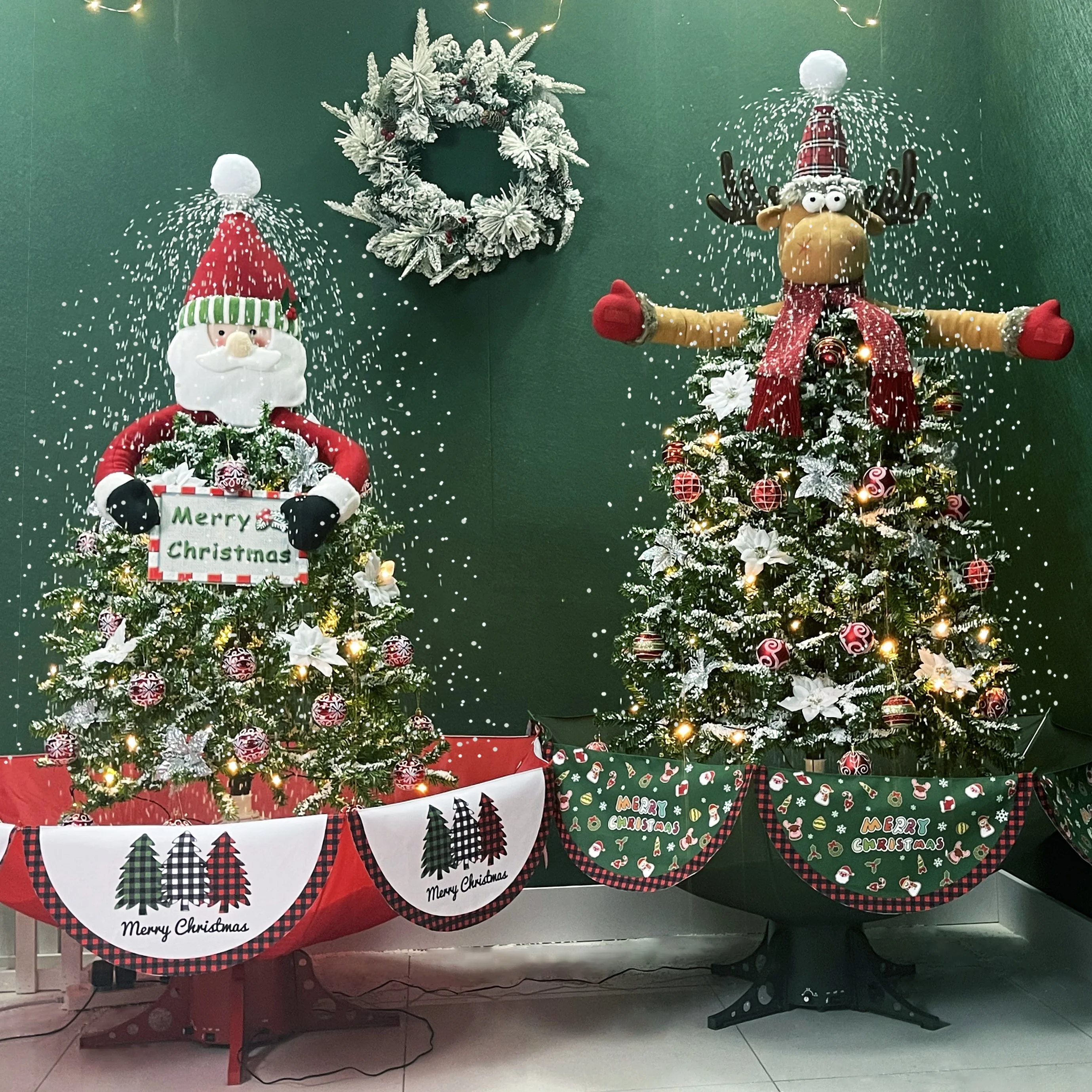 Snowing Christmas Deer Head Hugger Christmas Tree for Xmas Holiday Winter Party Supplies