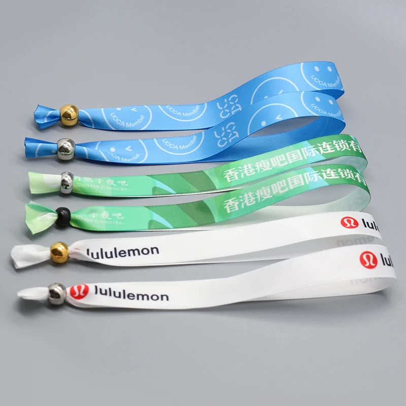 2024 Free Sample Two-Way Sliding Cloth Bracelet Metal Clasp Closure Round Wristband Lock for music festival Event Fabric