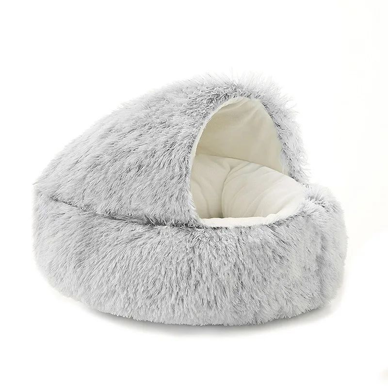 High Cost Performance Cushion Nest for Small Dogs Cats Kitten Cat Bed Round Warm Pet Bed House Long Plush Dog Bed