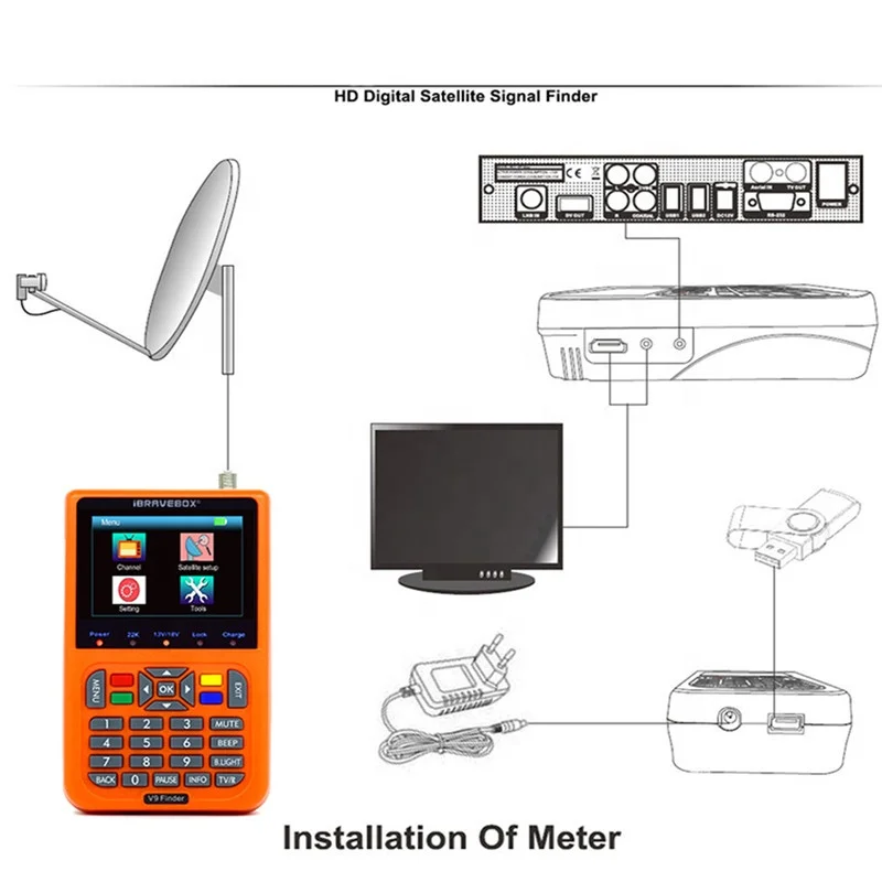 
V9 DVB-S/S2 Satellite Finder High Definition 3.5 Inches Multi Compatible Satellite Receiver 