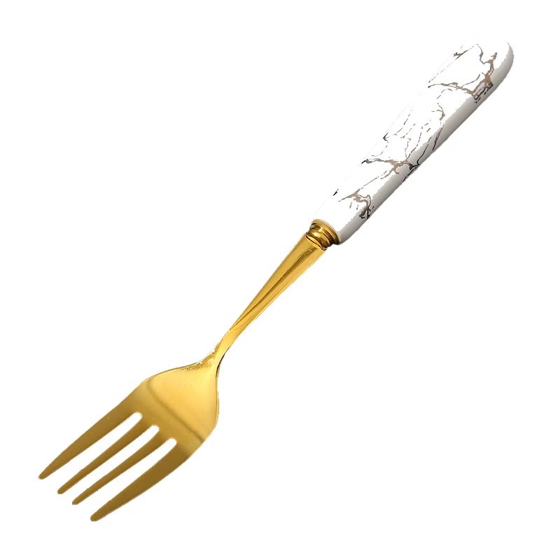 Quality wholesale small ceramic handle fork 410 stainless steel kitchen fork