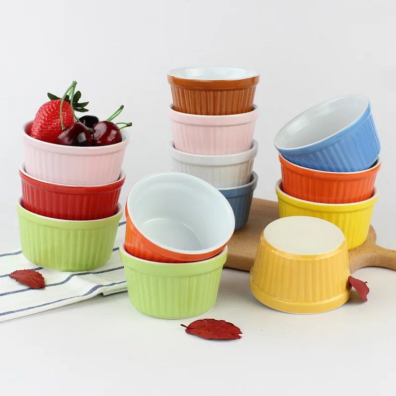 Блестящая Цветная Керамическая полосатая чашка для выпечки Ramekin и суфле