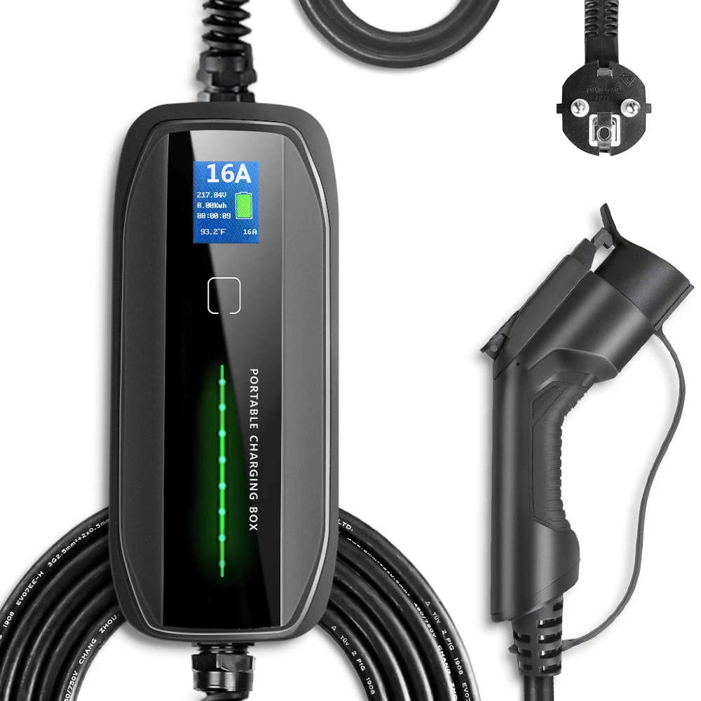 16A SAE J1772 Type1 to Schuko Plug Level 2 Portable EV Charging Box