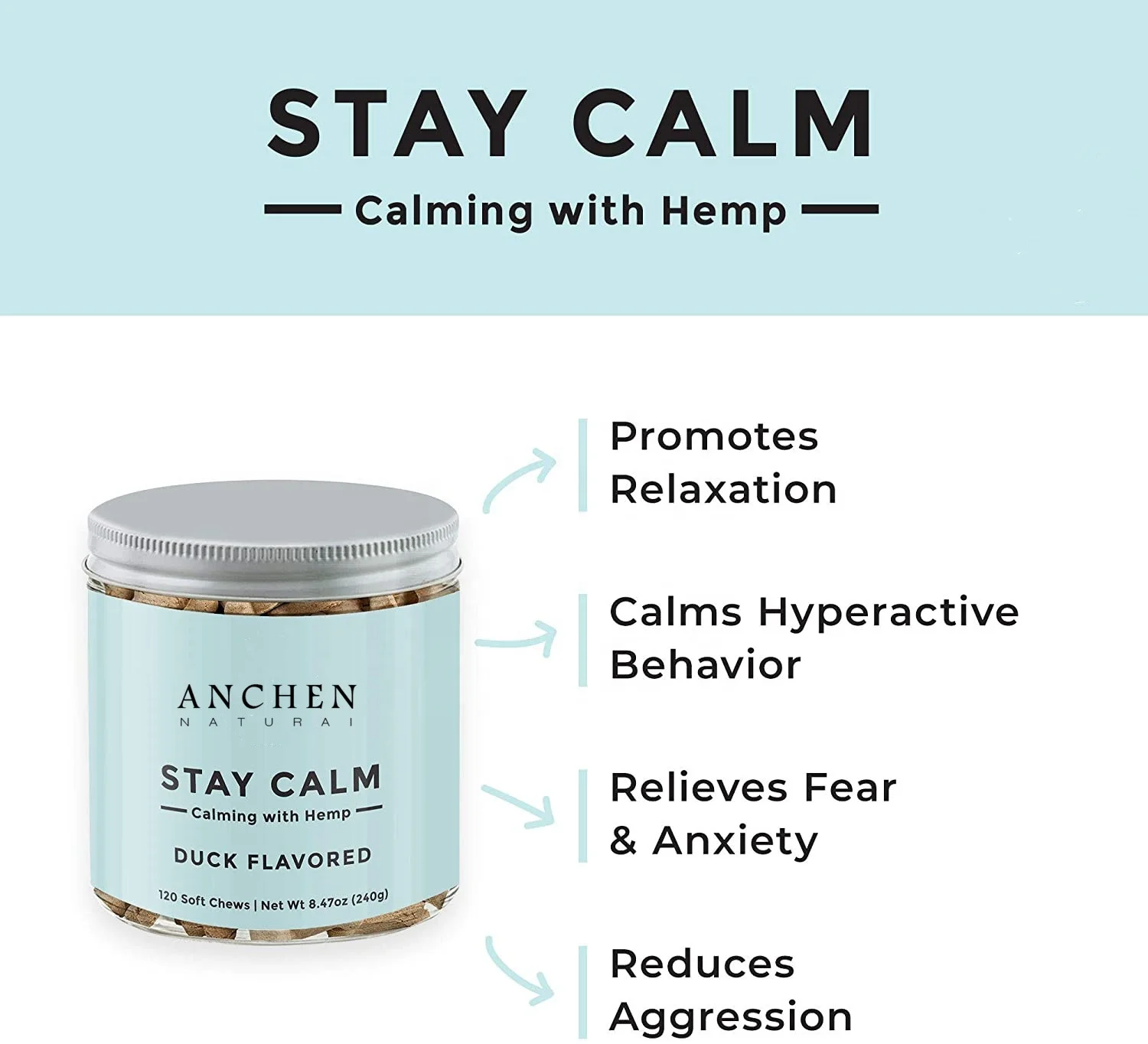 Private Label Hemp Dog Treat Snacks Safe Calming Treats for Dogs Helps with Separation Anxiety 120 Soft Chews