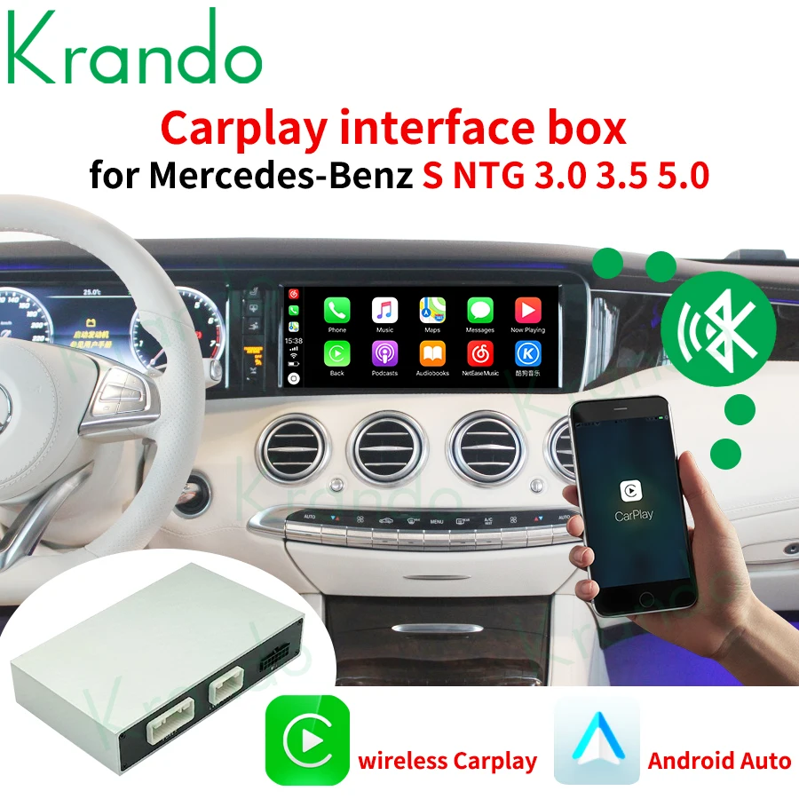 Krando Wireless Apple CarPlay Android Auto Interface Box For Mercedes Benz S Class W221 2009-2013 NTG 3.0 3.5 5.0 Voice