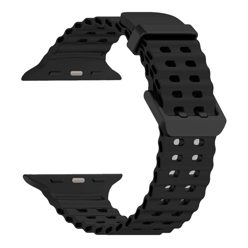 Eraysun Double Buckle Breathable Hollow Soft Silicone Ultra 2 Watch Band For Apple i Watch 10/9/8 Luxury Sport Strap 49mm 44mm