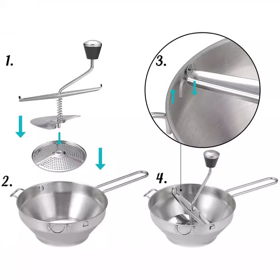 Stainless Steel Kitchen Food Mill With 3 Discs Mashing Multi-functional Grinding Kitchen Baby Foods Mills