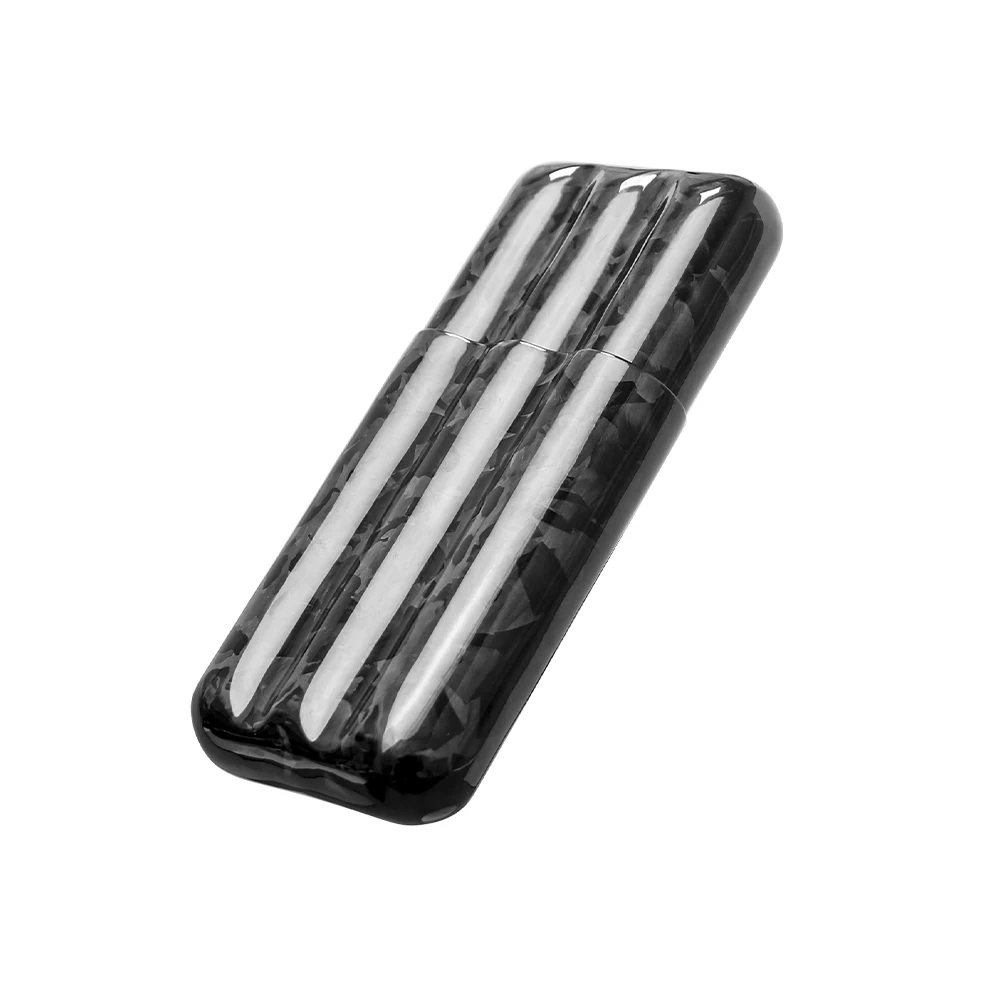 Factory 100% Forged Carbon Fiber 3 Tubes Holder Travel Cigar case for up to 57 Ring Gauge Cigars