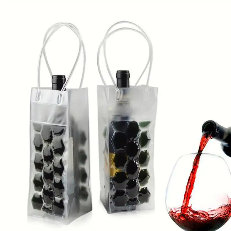 Portable transparent Beer chilling Wine bottle Cooler bag pvc plastic ice bag for wine