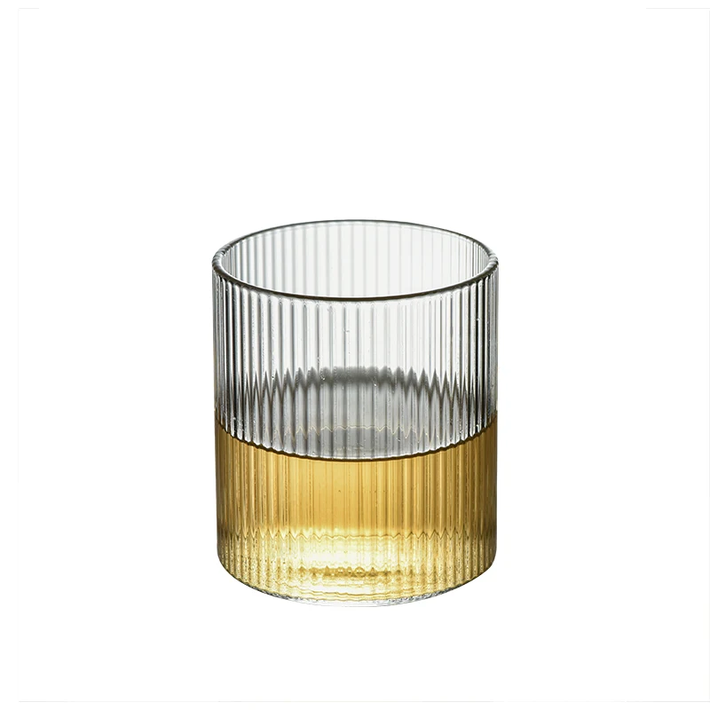 Ribbed Straight Cup Vertical Stripes Heat-resistant Glass Water Glass Whiskey Glass Breakfast Cup with Gold Rim
