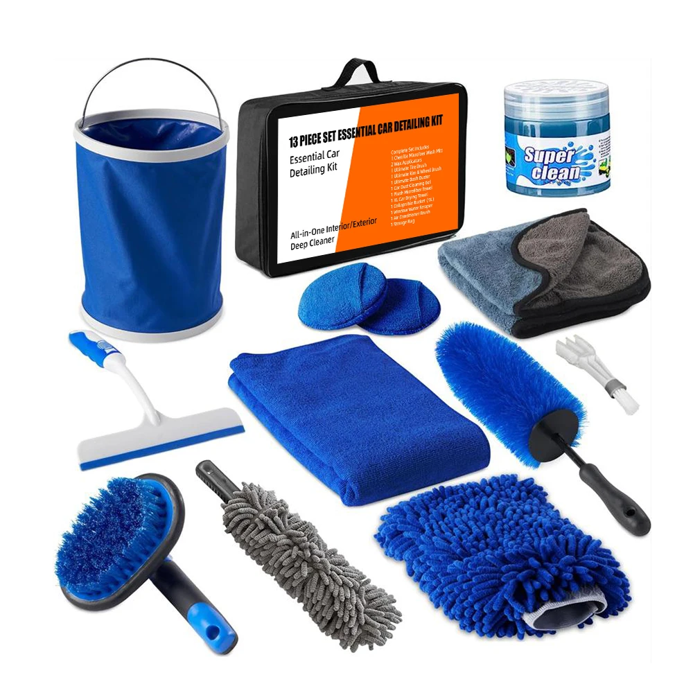 Popular 13 Piece Car Wash Kit  Car Detailing Kit Cleaning Tools With Car Dust Cleaning Gel Plush Microfiber Towel