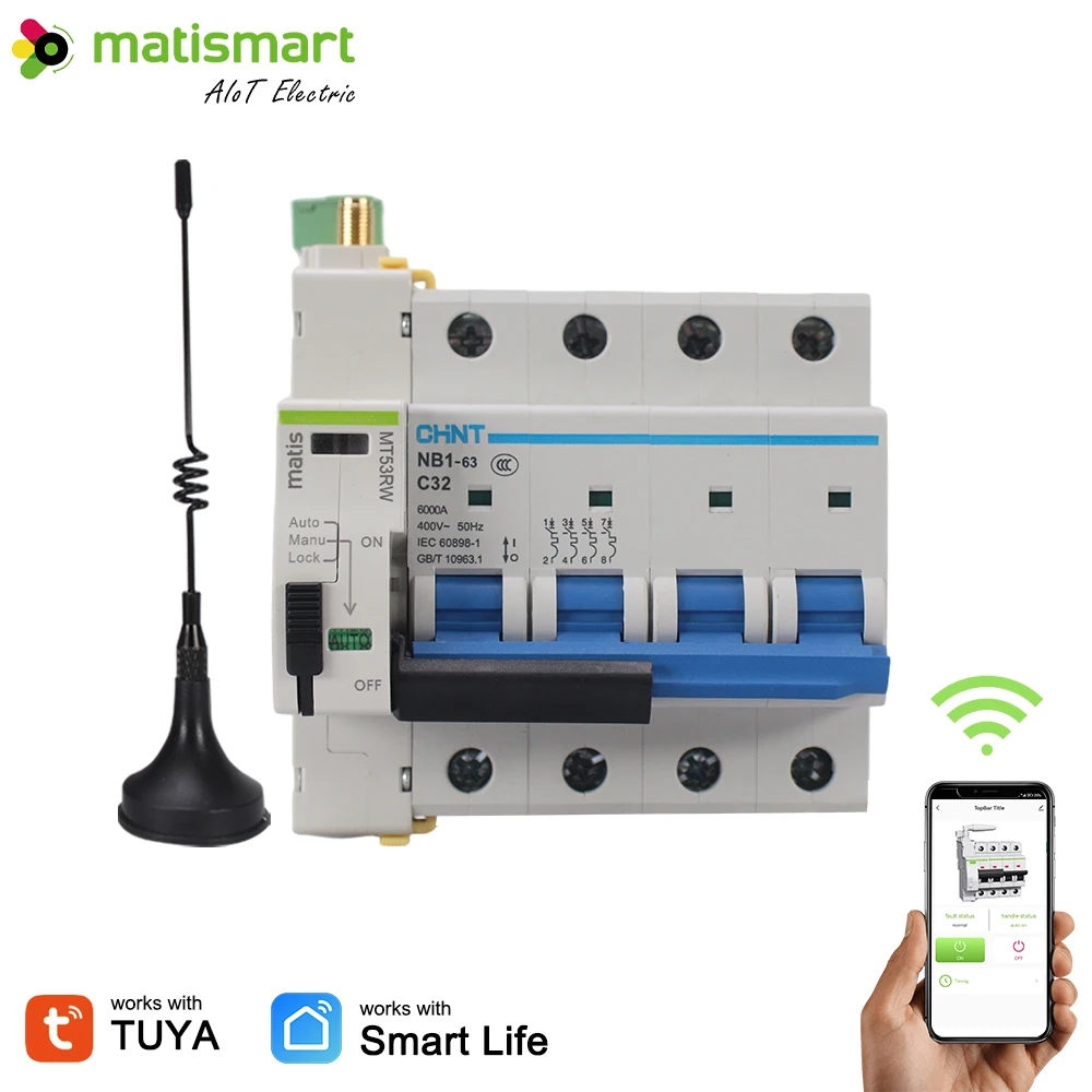 Tuya breaker 1p 63a din rail wifi circuit breaker smart timer circuit breaker with timer