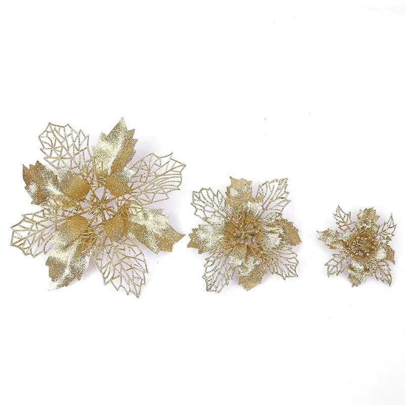 X-1110 Прямая продажа с фабрики, блестящие одиночные рождественские искусственные пуансеттийские цветы, украшение