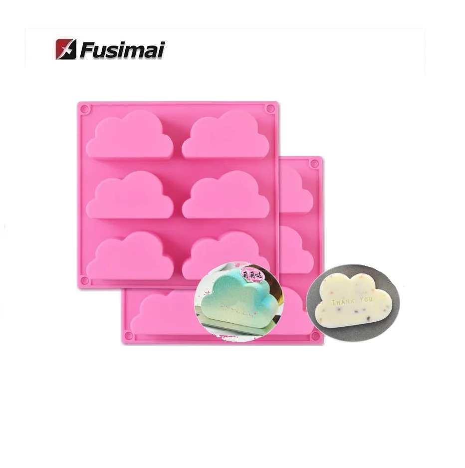Fusimai 6 Holes Chocolate Silastic 3D Lotion Bars Craft Art Molding Silicone Pudding Clouds Soap Mold
